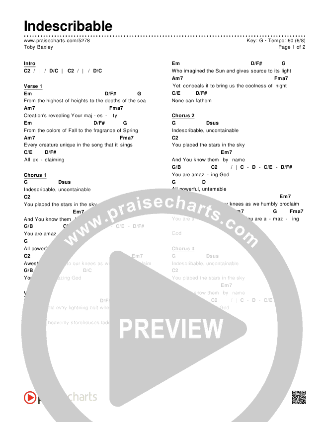 Indescribable Chords & Lyrics (Toby Baxley)