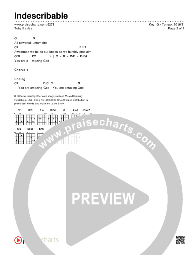 Indescribable Chords & Lyrics (Toby Baxley)