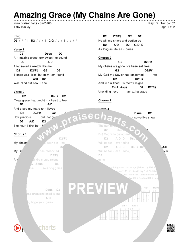 Amazing Grace (My Chains Are Gone) Chords & Lyrics (Toby Baxley)
