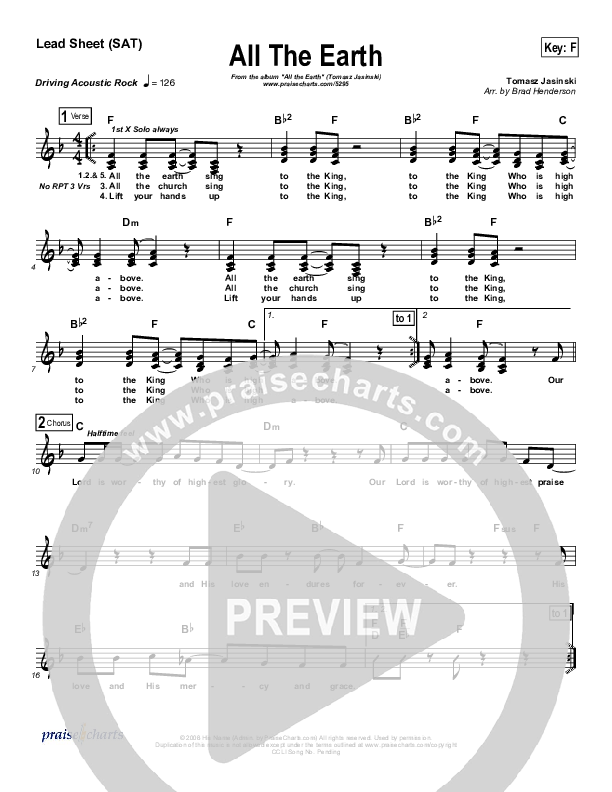 All The Earth Lead Sheet (Tomasz Jasinski)