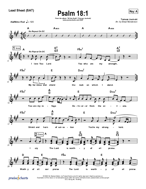 Psalm 18 Lead Sheet (Tomasz Jasinski)