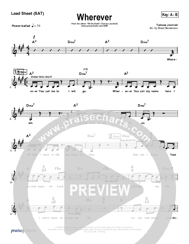 Wherever Lead Sheet (Tomasz Jasinski)