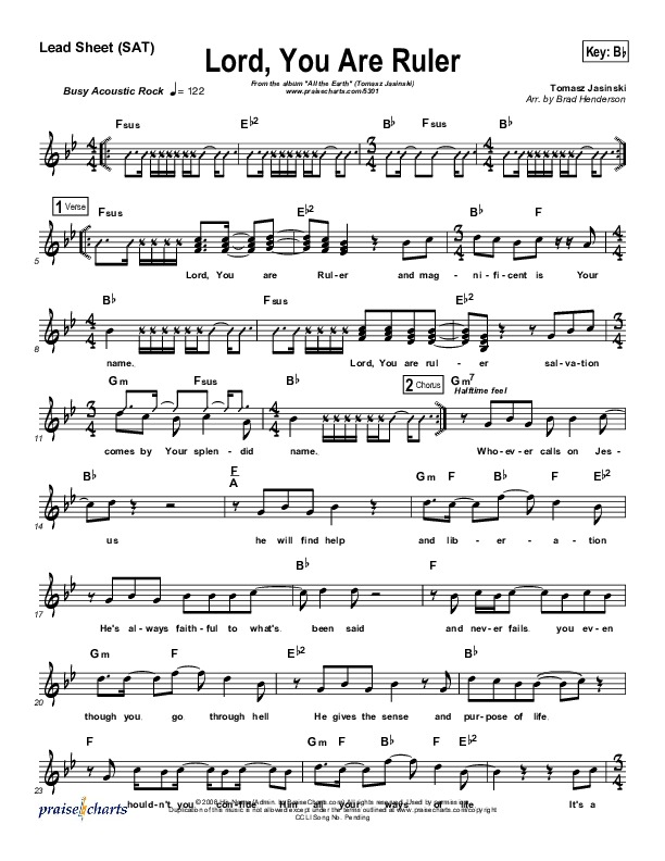 Lord You Are Ruler Lead Sheet (Tomasz Jasinski)