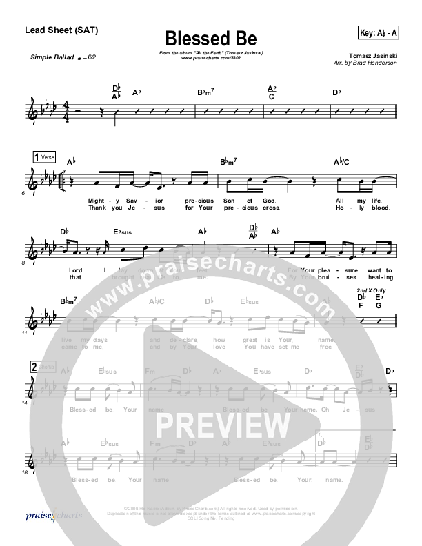 Blessed Be Lead Sheet (Tomasz Jasinski)