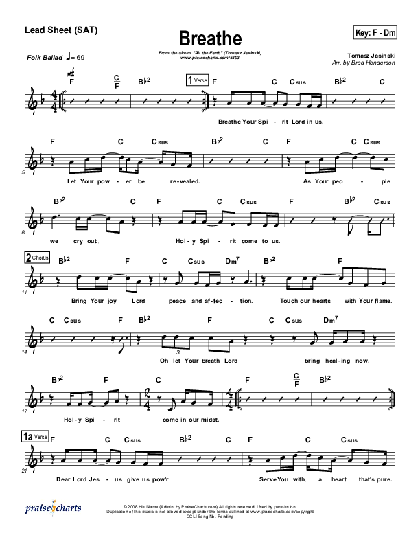 Breathe Your Spirit Lead Sheet (Tomasz Jasinski)