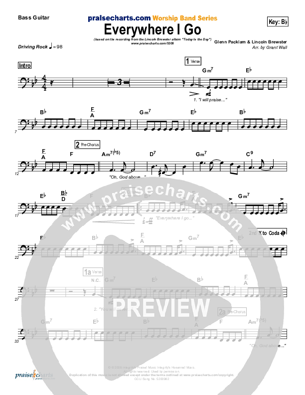 Everywhere I Go Bass Guitar (Lincoln Brewster)