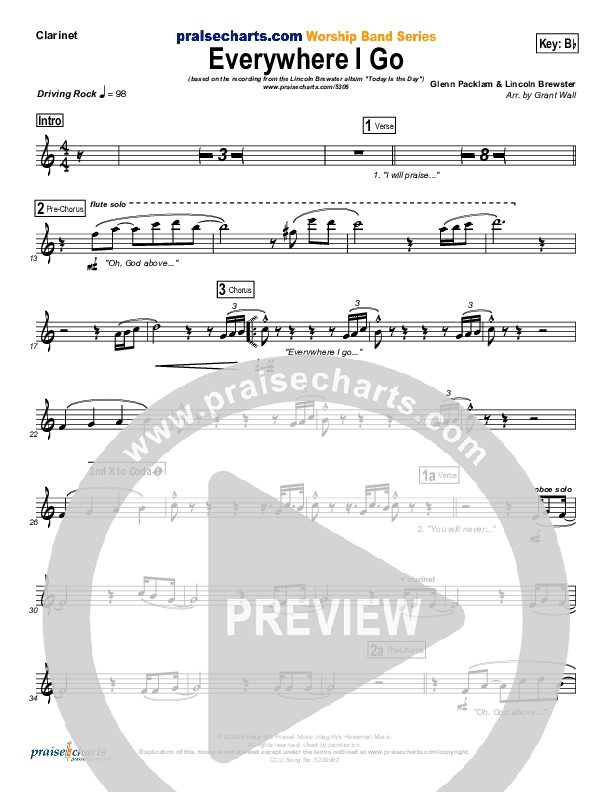 Everywhere I Go Clarinet (Lincoln Brewster)