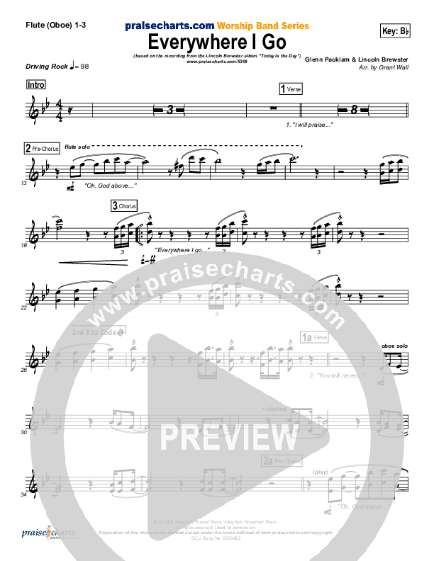 Everywhere I Go Flute/Oboe 1/2/3 (Lincoln Brewster)