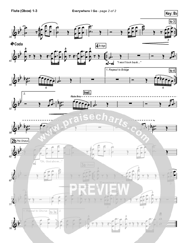 Everywhere I Go Flute/Oboe 1/2/3 (Lincoln Brewster)