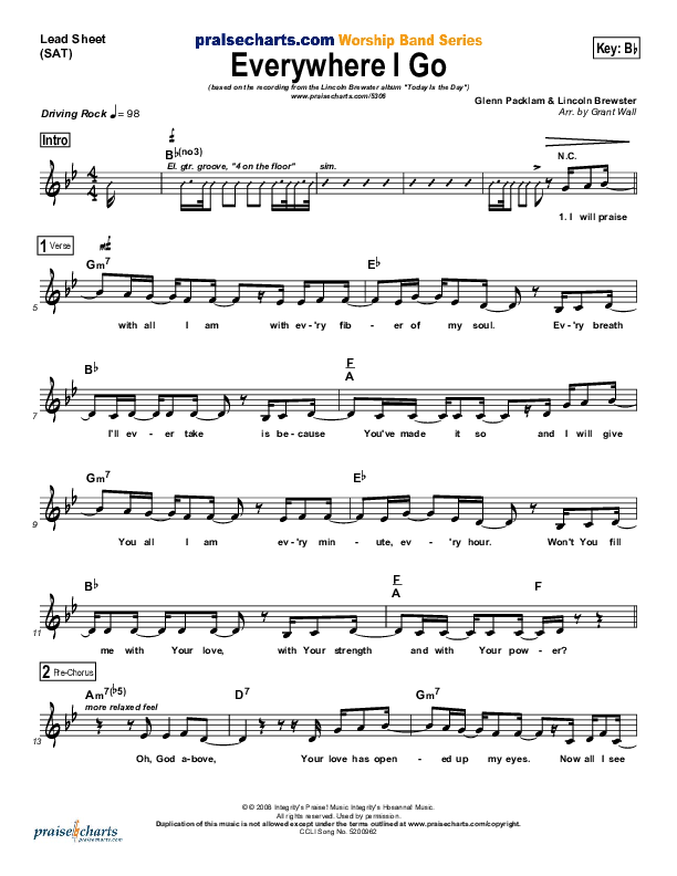 Everywhere I Go Lead Sheet (SAT) (Lincoln Brewster)