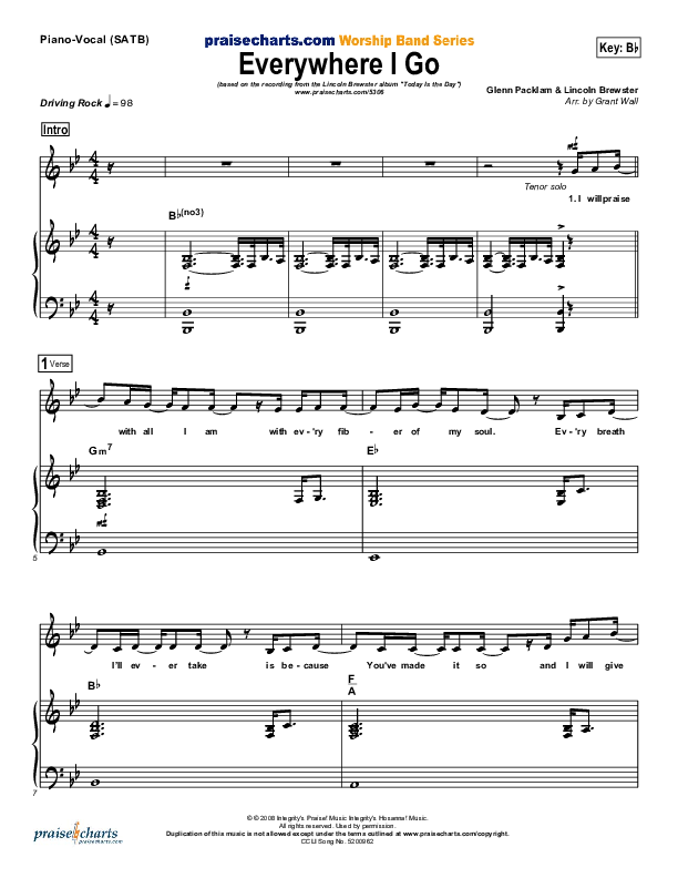 Everywhere I Go Piano/Vocal (Lincoln Brewster)