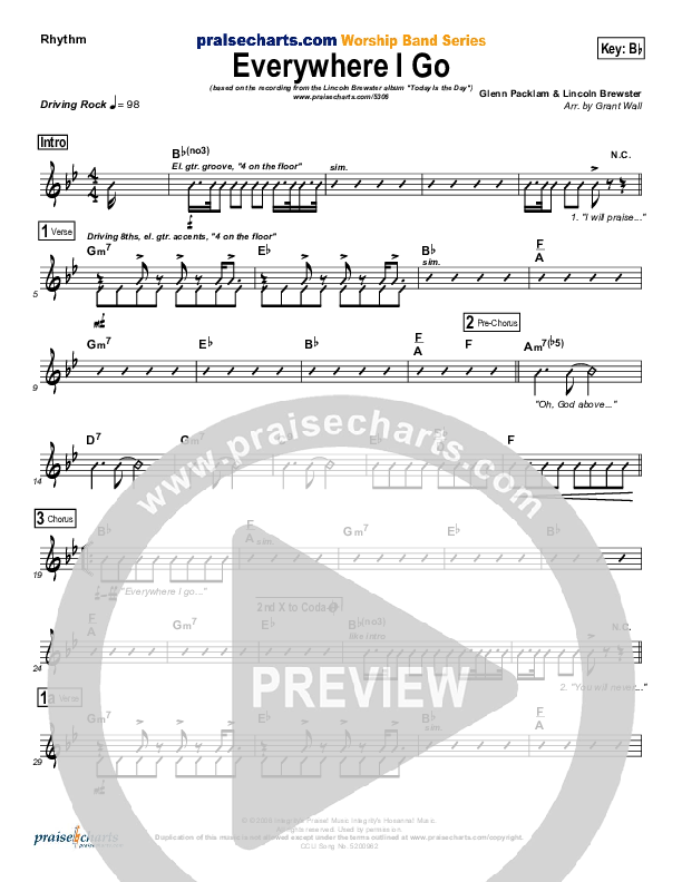 Everywhere I Go Rhythm Chart (Lincoln Brewster)