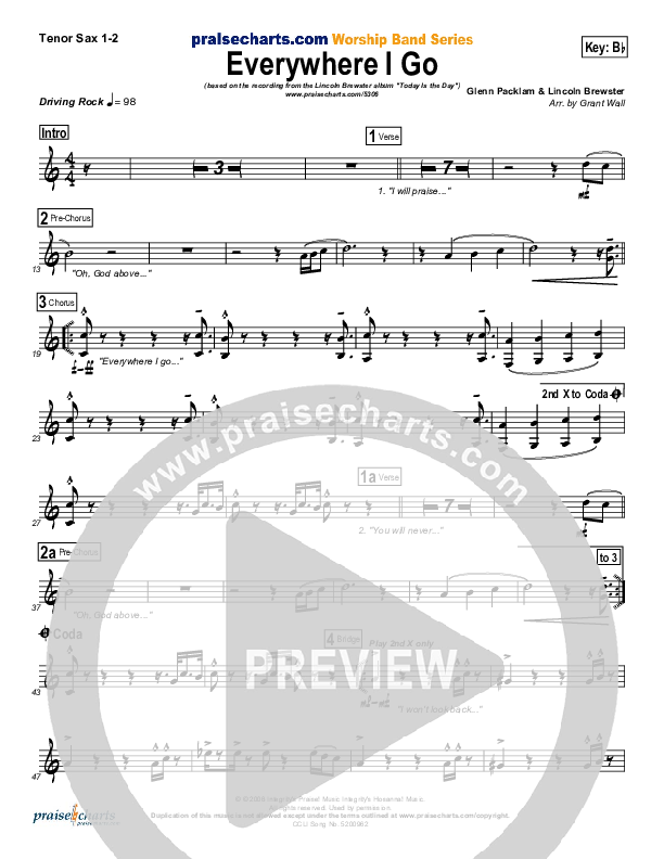 Everywhere I Go Tenor Sax 1/2 (Lincoln Brewster)