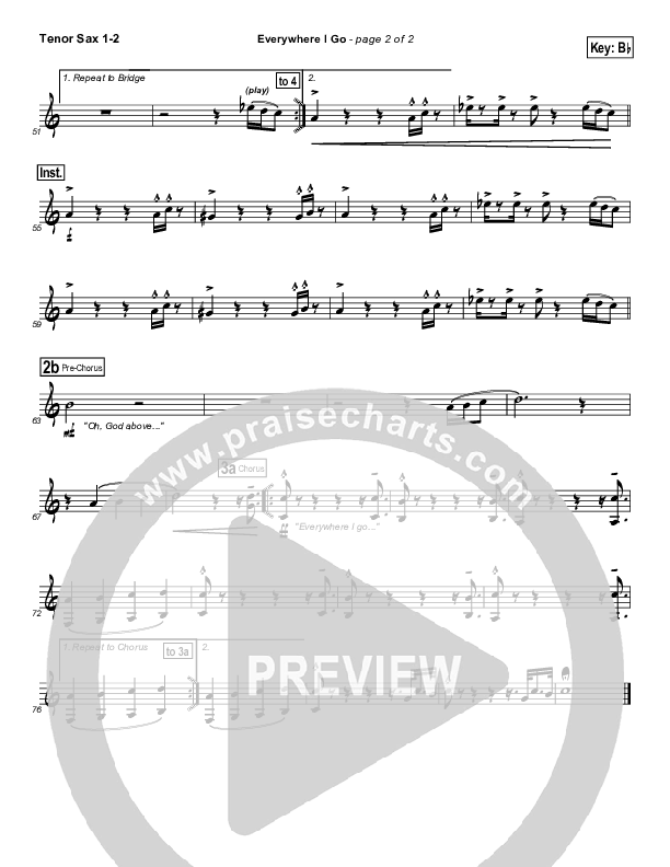 Everywhere I Go Tenor Sax 1/2 (Lincoln Brewster)