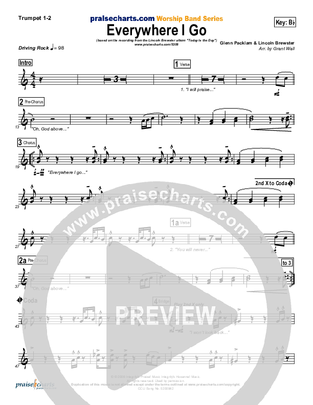 Everywhere I Go Trumpet 1,2 (Lincoln Brewster)