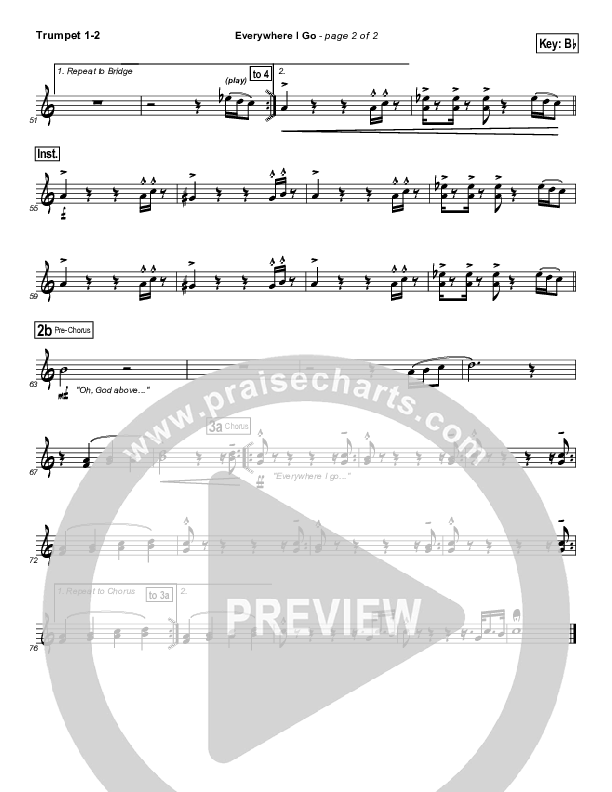 Everywhere I Go Trumpet 1,2 (Lincoln Brewster)