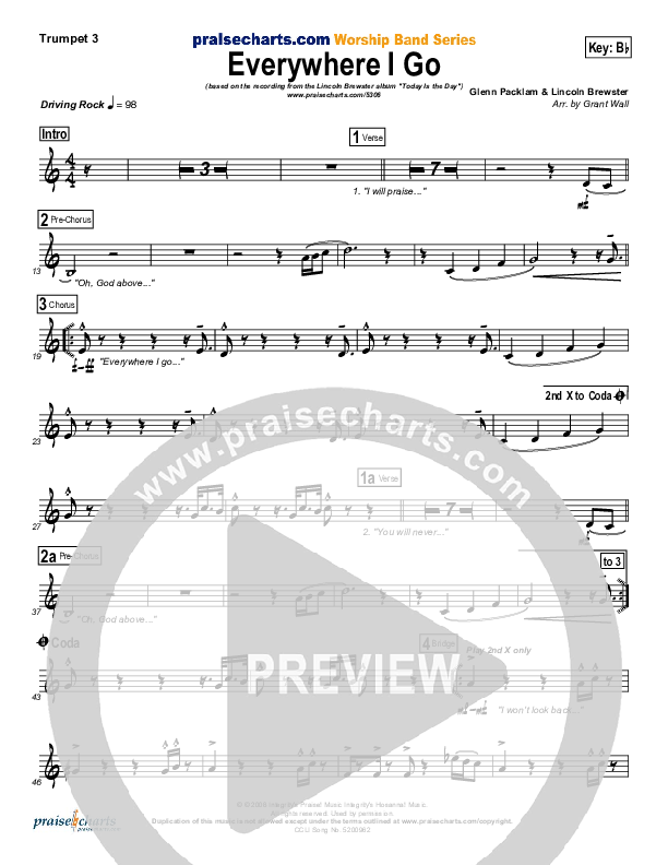 Everywhere I Go Trumpet 3 (Lincoln Brewster)