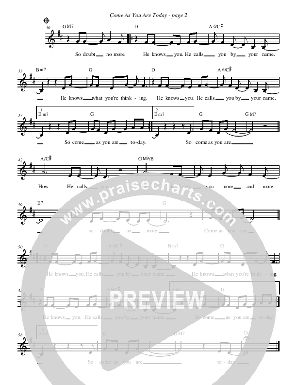 Come As You Are Today Lead Sheet (Before You Breathe)