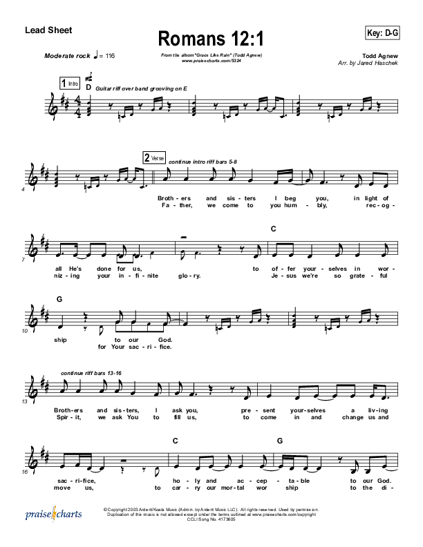 Romans 12:1 Lead Sheet (Todd Agnew)