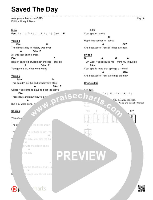 Saved The Day Chords & Lyrics (Phillips Craig & Dean)