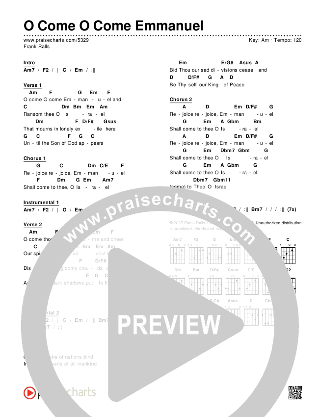 O Come O Come Emmanuel Chords & Lyrics (Frank Ralls)