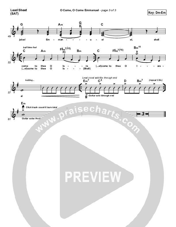 O Come O Come Emmanuel Lead Sheet (SAT) (Frank Ralls)