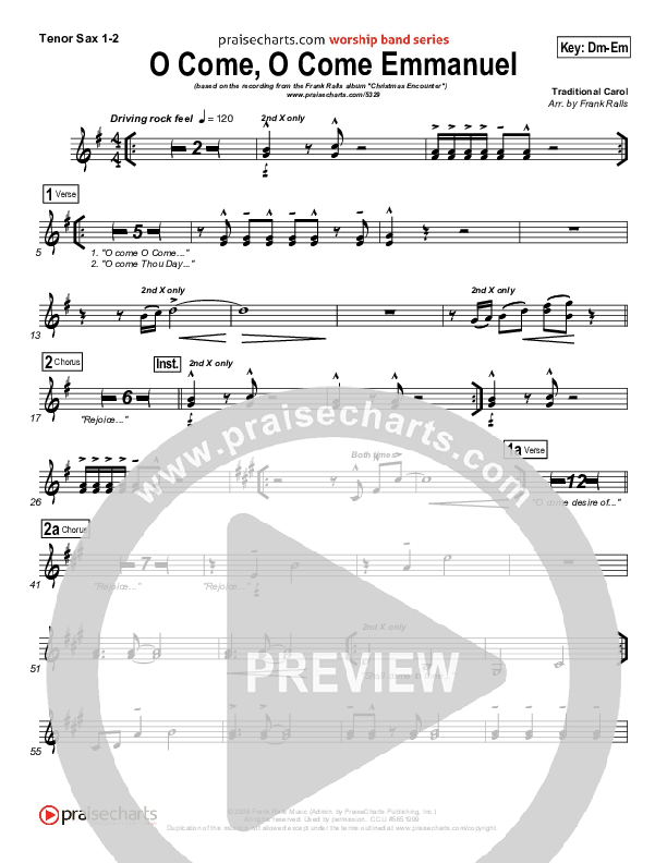 O Come O Come Emmanuel Tenor Sax 1/2 (Frank Ralls)