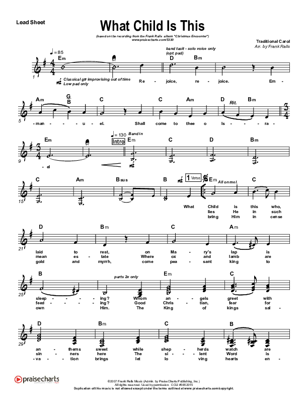 What Child Is This Lead Sheet (Frank Ralls)