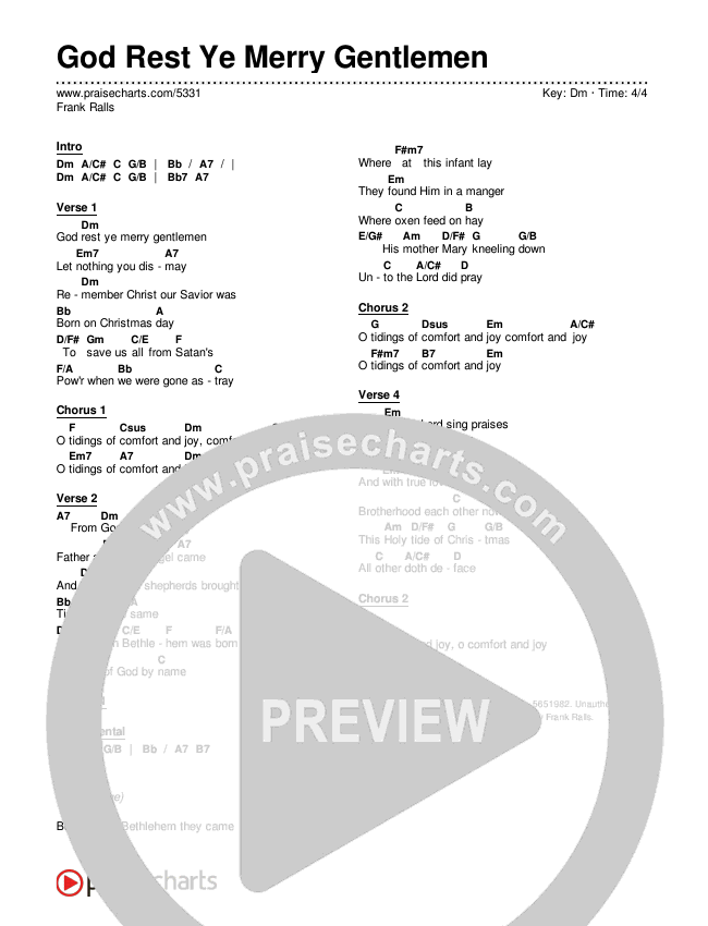 God Rest Ye Merry Gentlemen Chords & Lyrics (Frank Ralls)
