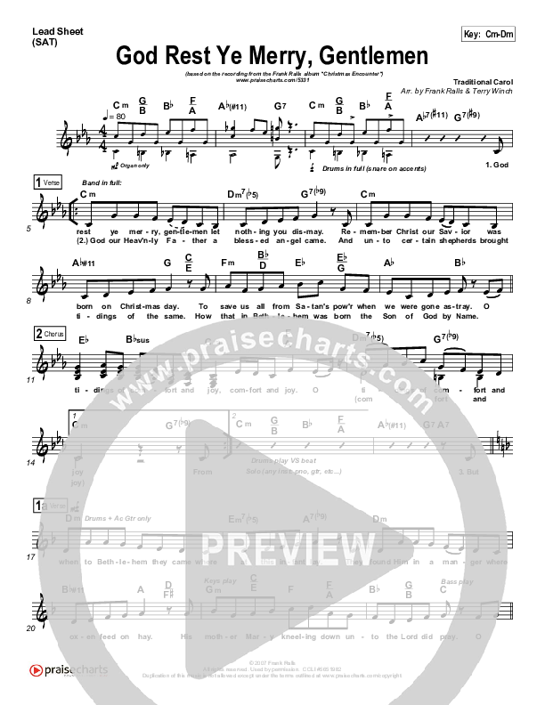 God Rest Ye Merry Gentlemen Lead Sheet (Frank Ralls)