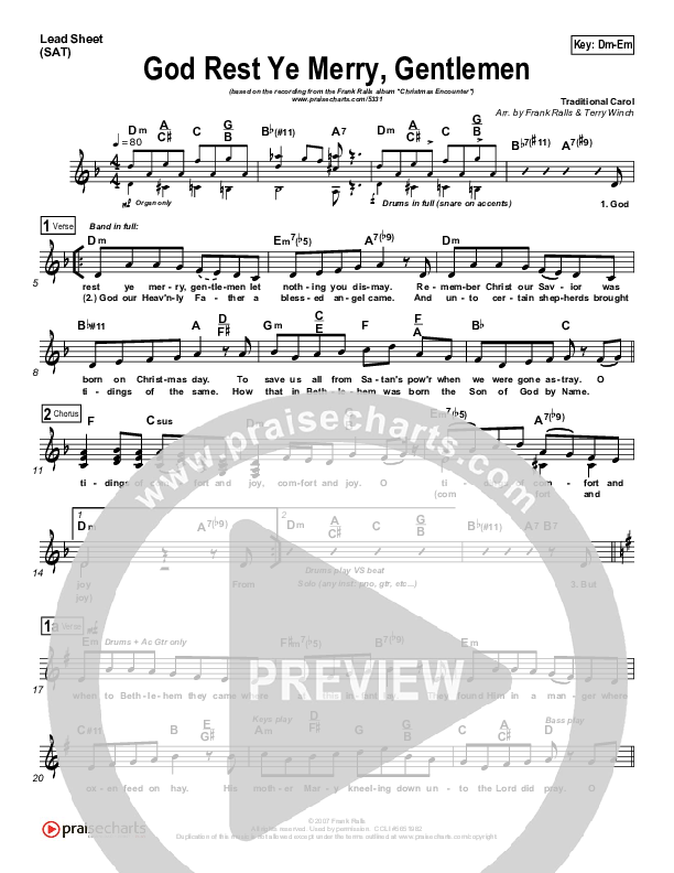 God Rest Ye Merry Gentlemen Lead Sheet (Frank Ralls)
