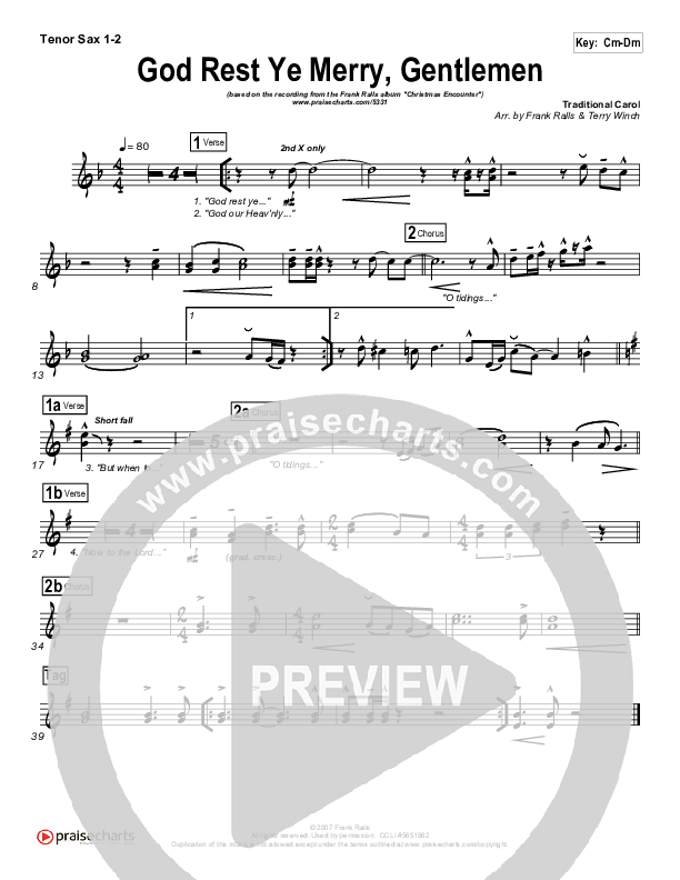 God Rest Ye Merry Gentlemen Tenor Sax 1/2 (Frank Ralls)