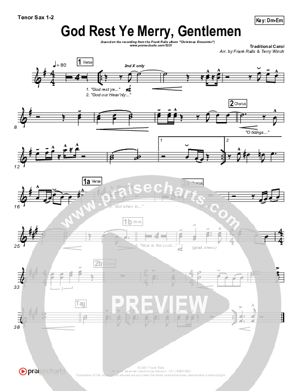God Rest Ye Merry Gentlemen Tenor Sax 1/2 (Frank Ralls)