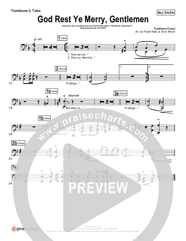 God Rest Ye Merry Gentlemen Trombone 3/Tuba (Frank Ralls)