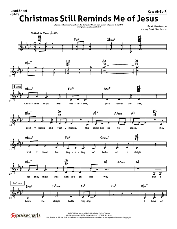 Christmas Still Reminds Me Of Jesus Lead Sheet (Brad Henderson)
