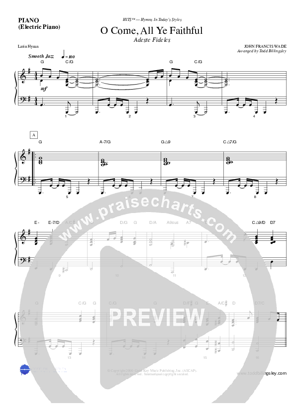 O Come All Ye Faithful Piano Sheet (Todd Billingsley)