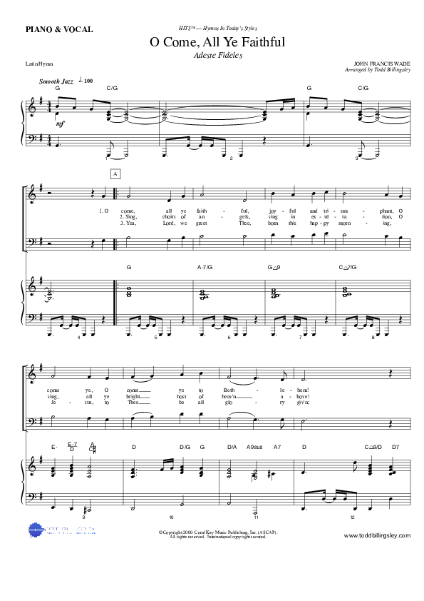 O Come All Ye Faithful Piano/Vocal (Todd Billingsley)