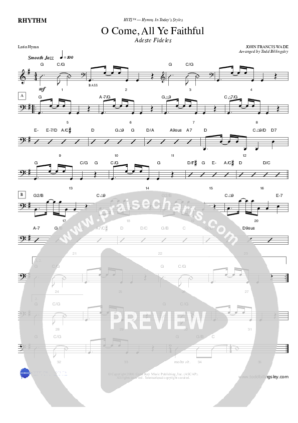 O Come All Ye Faithful Rhythm Chart (Todd Billingsley)
