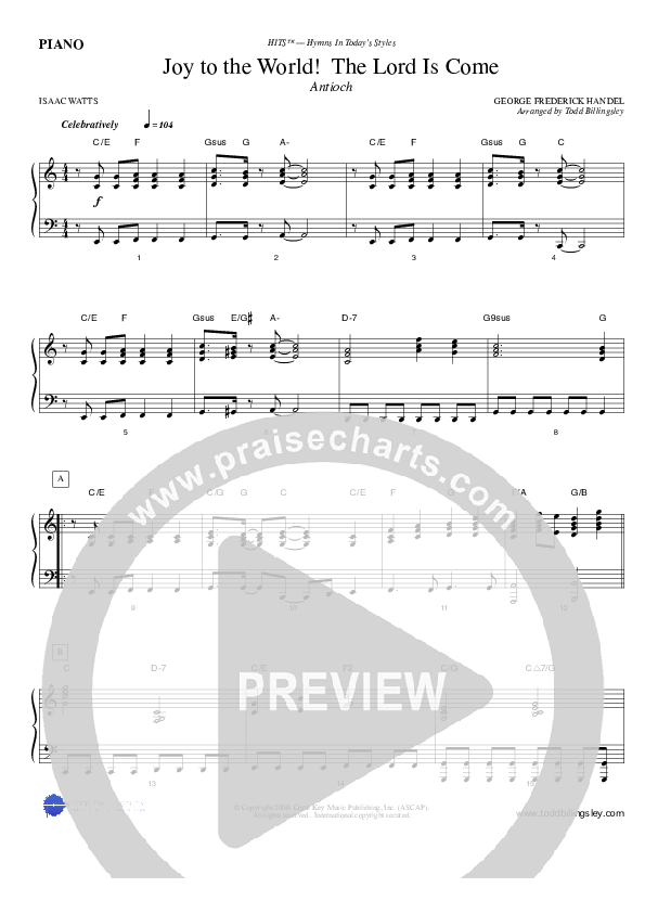Joy To The World Piano Sheet (Todd Billingsley)