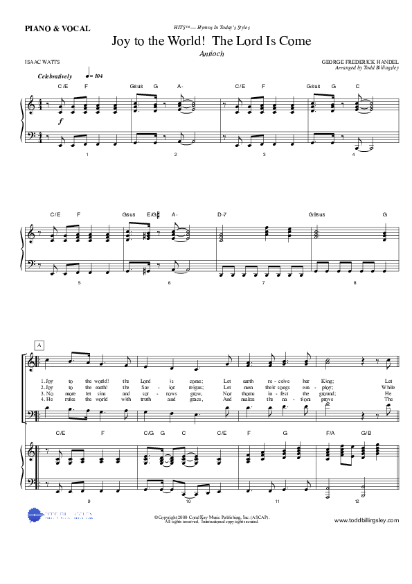 Joy To The World Piano/Vocal (Todd Billingsley)