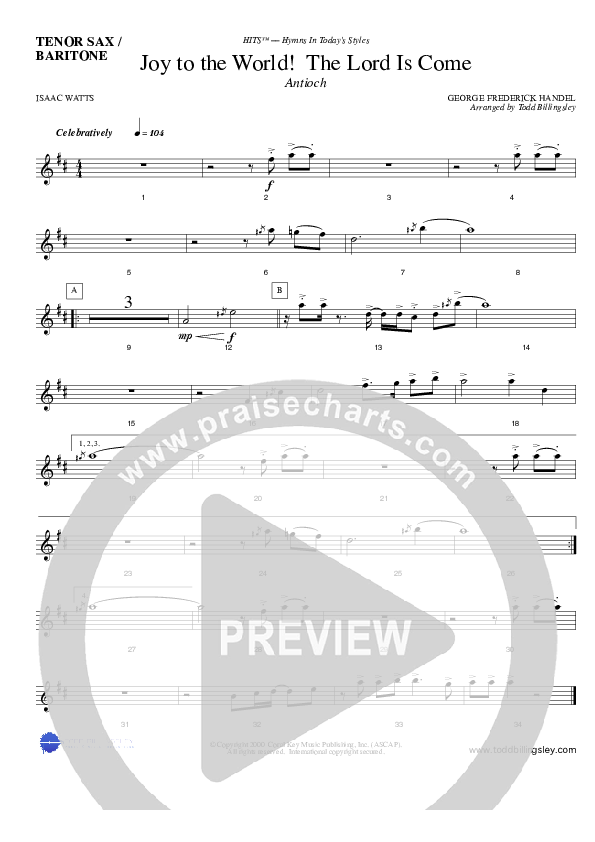 Joy To The World Tenor Sax/Baritone T.C. (Todd Billingsley)