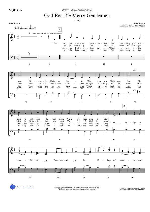 God Rest Ye Merry Gentlemen Lead Sheet (Todd Billingsley)