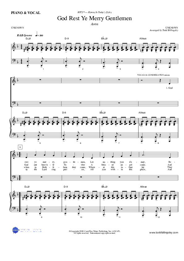 God Rest Ye Merry Gentlemen Piano/Vocal & Lead (Todd Billingsley)