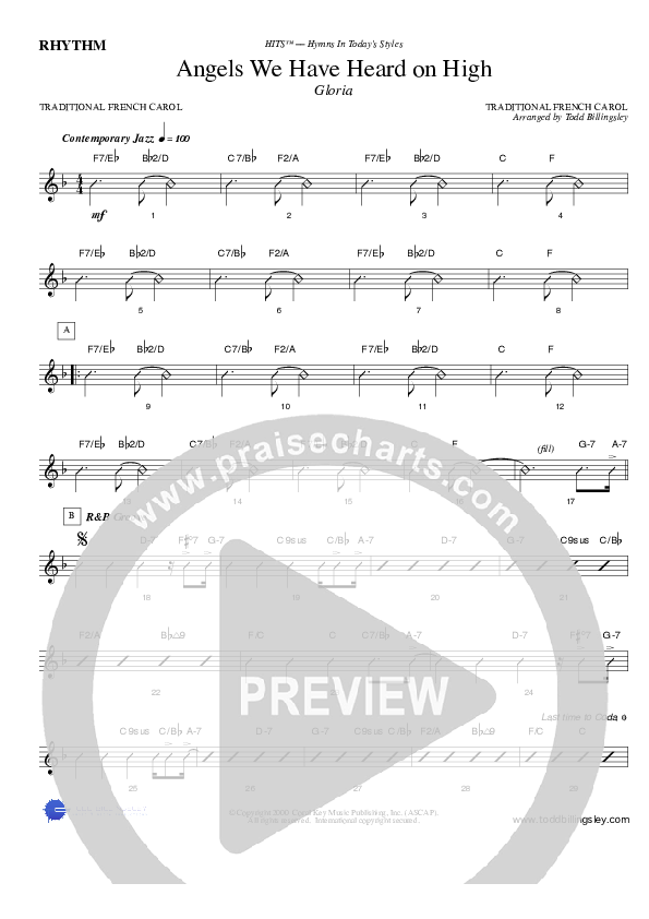 Angels We Have Heard on High Rhythm Chart (Todd Billingsley)