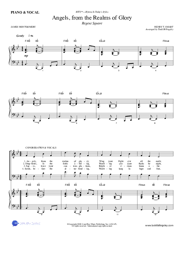 Angels From The Realms Of Glory Piano/Vocal (Todd Billingsley)