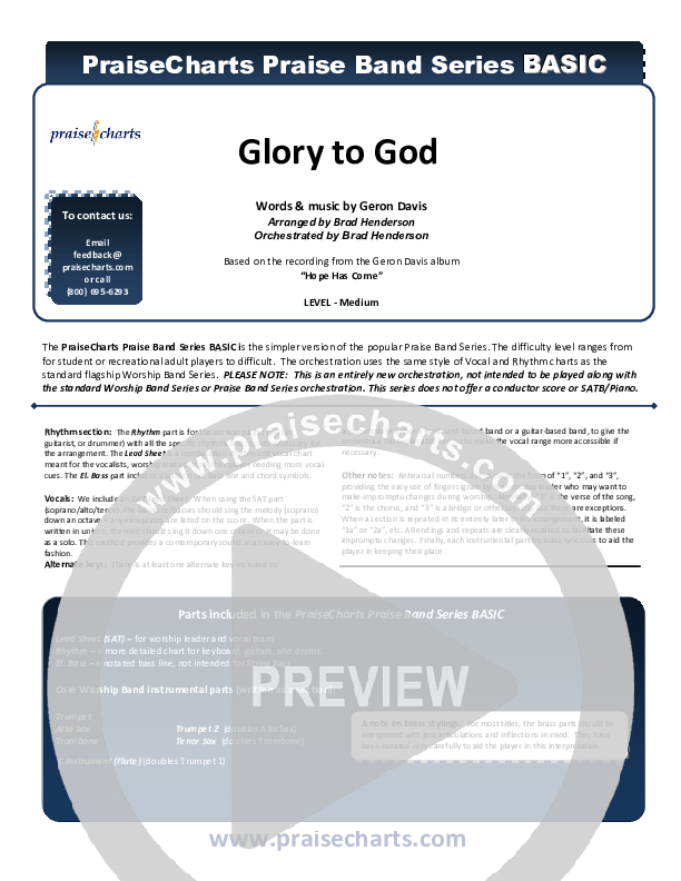 Glory To God Cover Sheet (Geron Davis / Bradley Knight)