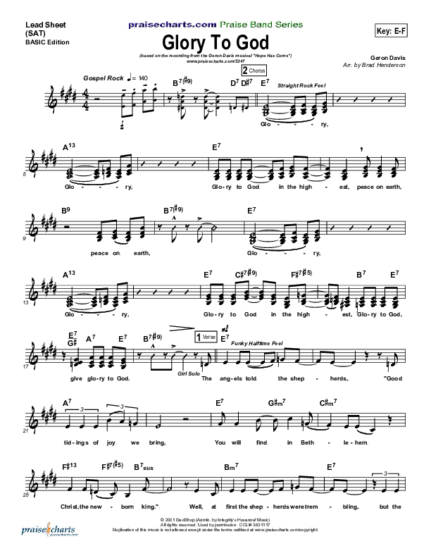 Glory To God Lead Sheet (Geron Davis / Bradley Knight)
