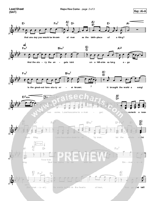 Hope Has Come Lead Sheet (Geron Davis / Bradley Knight)