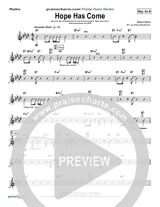 Hope Has Come Rhythm Chart (Geron Davis / Bradley Knight)