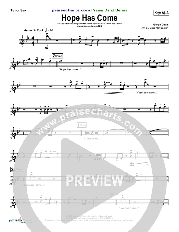 Hope Has Come Tenor Sax 2 (Geron Davis / Bradley Knight)